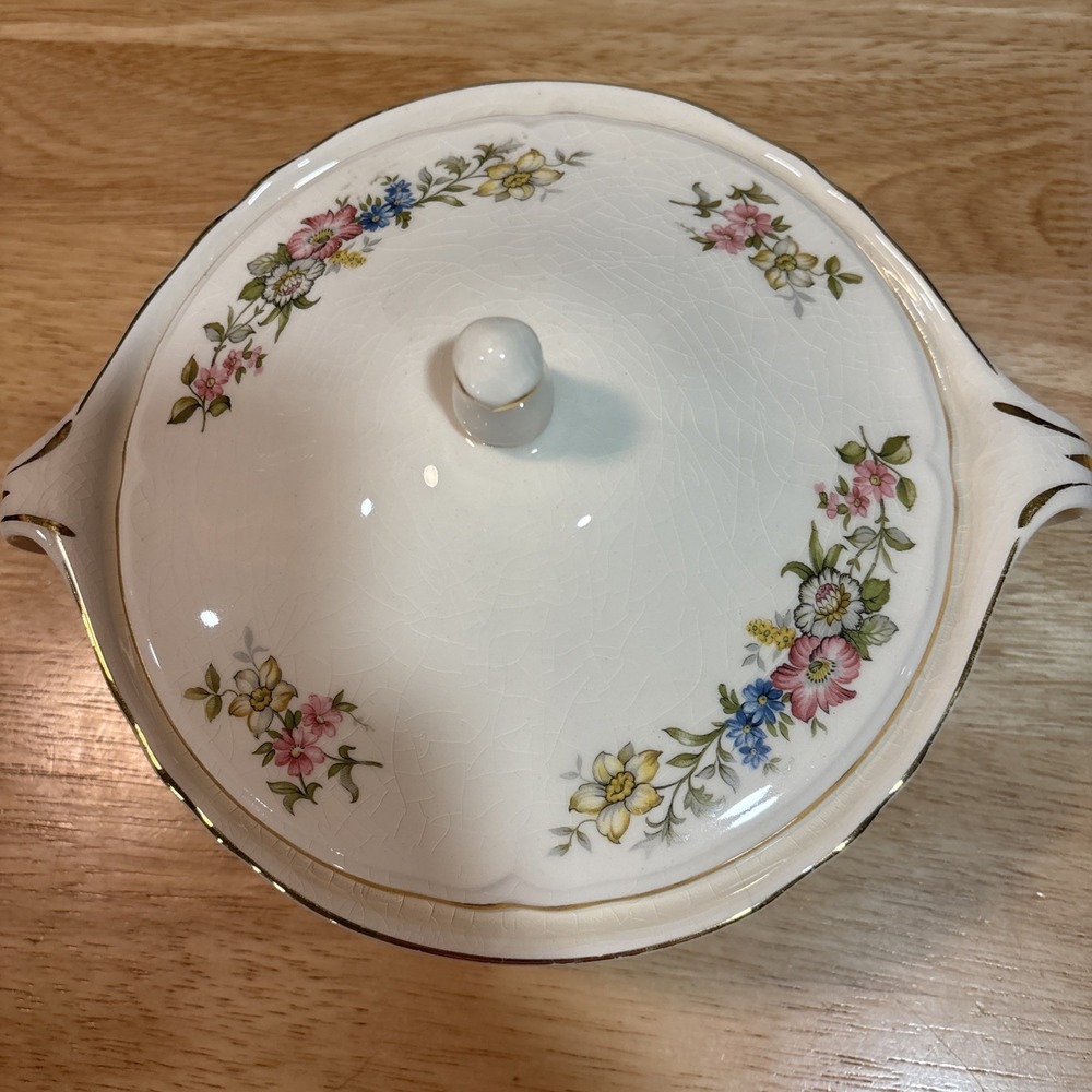 Vintage Ivory Floral Covered Round Serving Bowl By Edwin M. Knowles